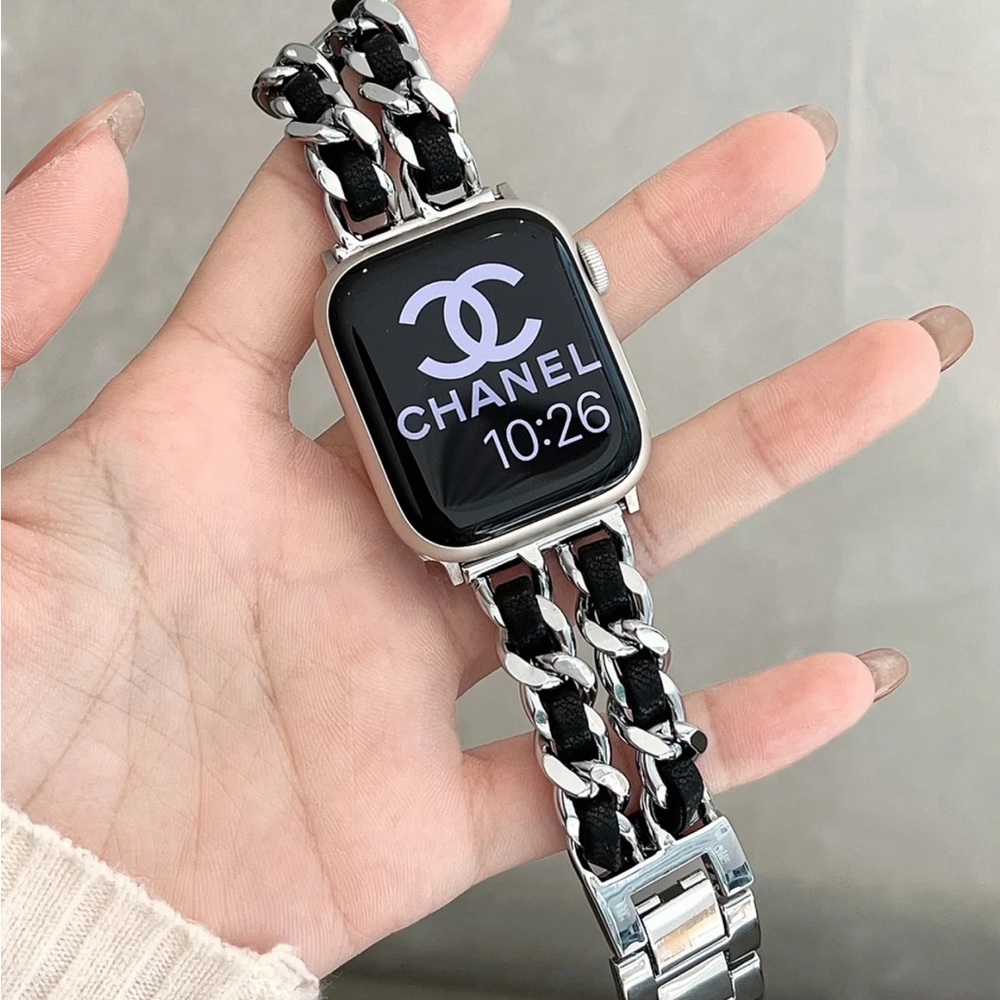 NEW Strap Chain Leather Stainless Band For Apple Watch - SB